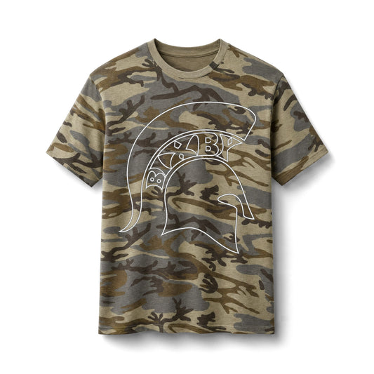 Bixby Spartans Camo Spartan Helmet - Military-Inspired Cotton Tee