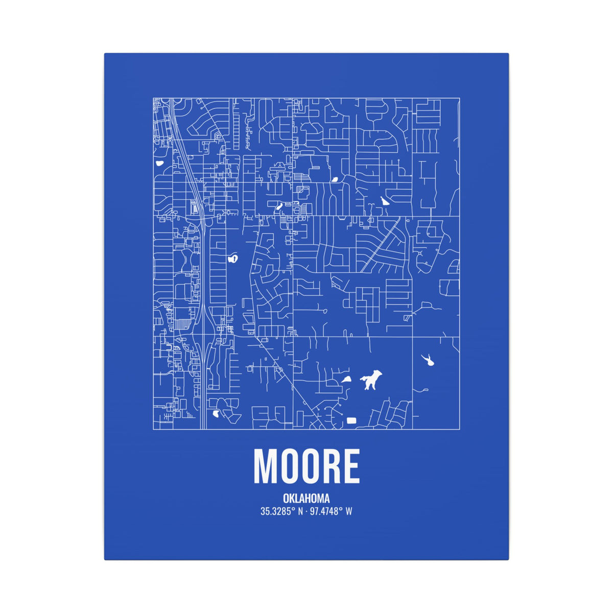Moore Street Map Canvas, White on Royal Blue