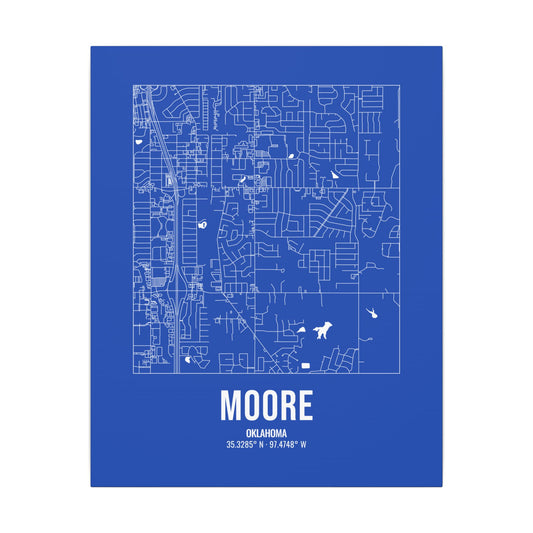 Moore Street Map Canvas, White on Royal Blue