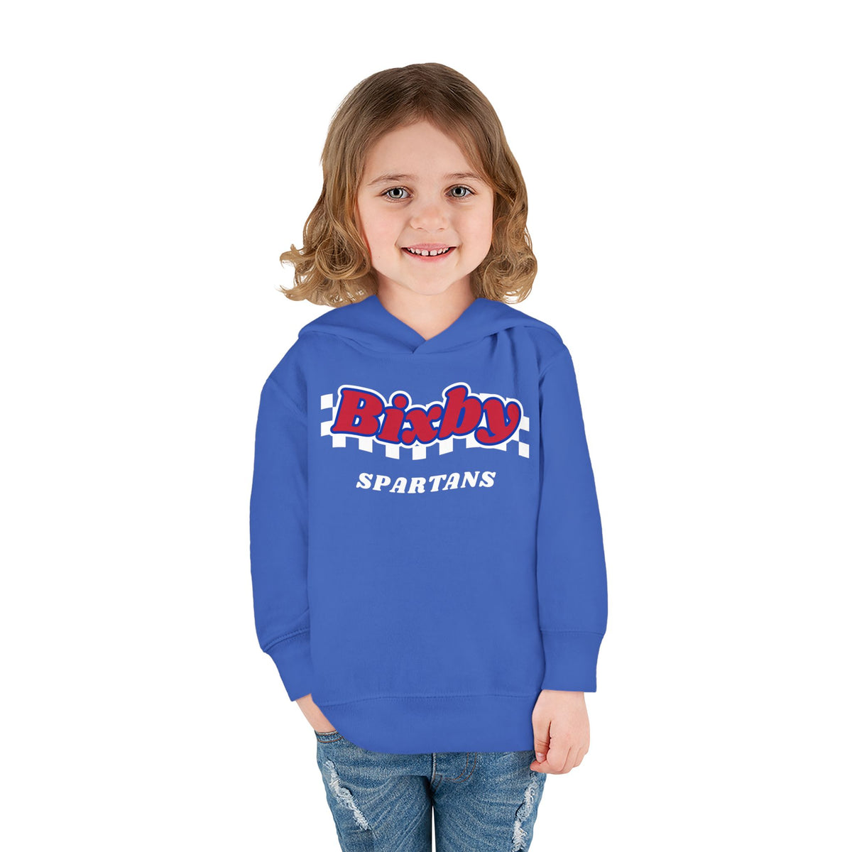 Bixby Spartans Retro Script Checkered Toddler Hoodie – Little Spartan Game Day Hoodie