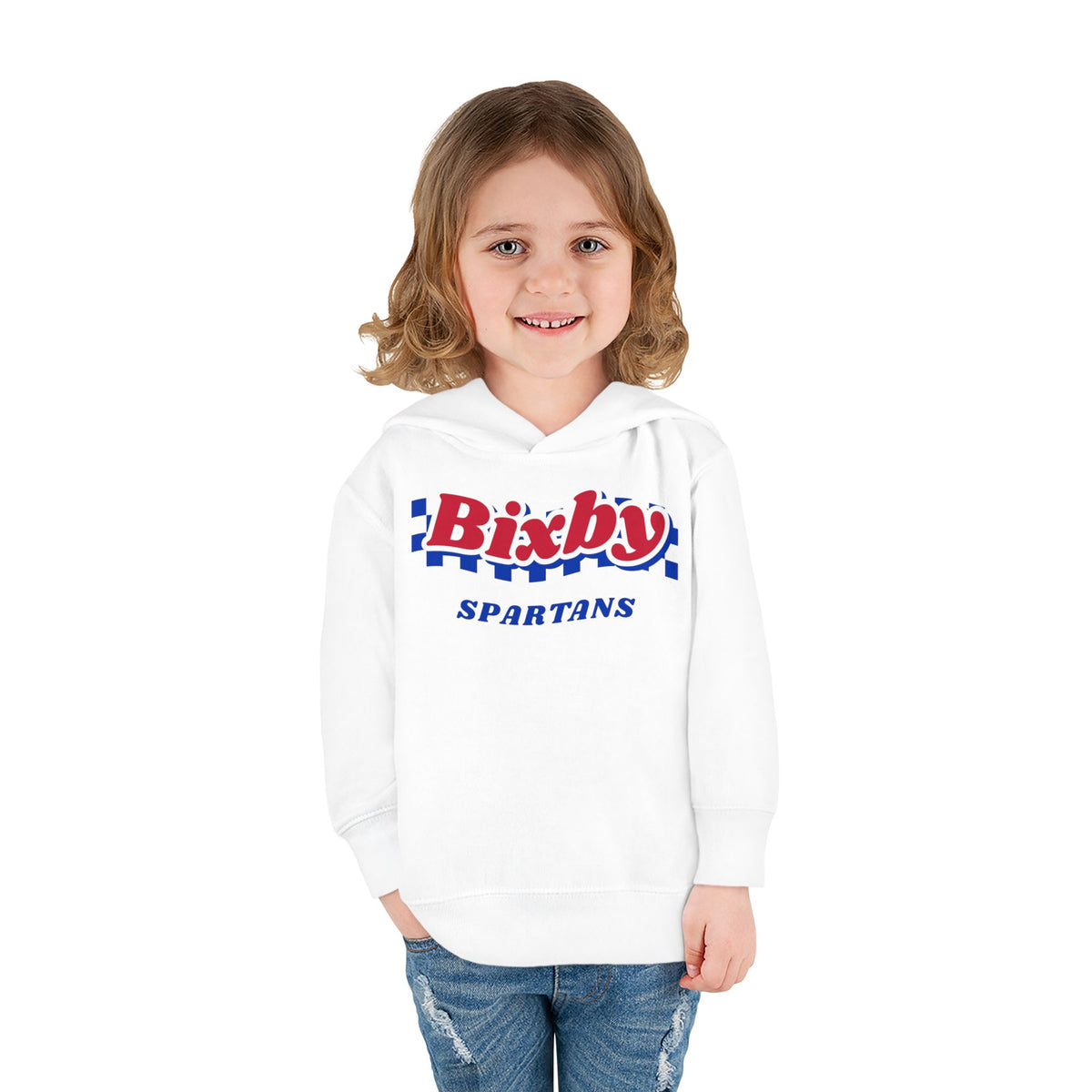 Bixby Spartans Retro Blue Checkered Script Toddler Hoodie – Little Spartan Vintage Hoodie
