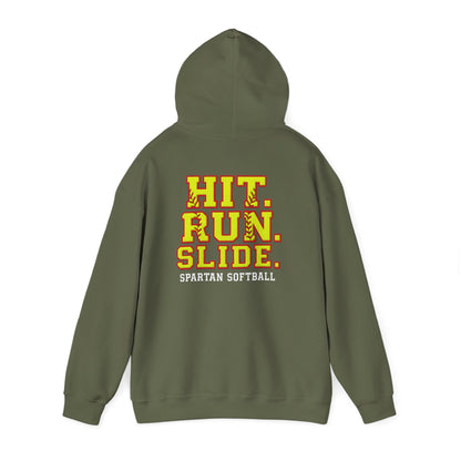 Hit. Run. Slide. Spartan Softball Gildan Hoodie
