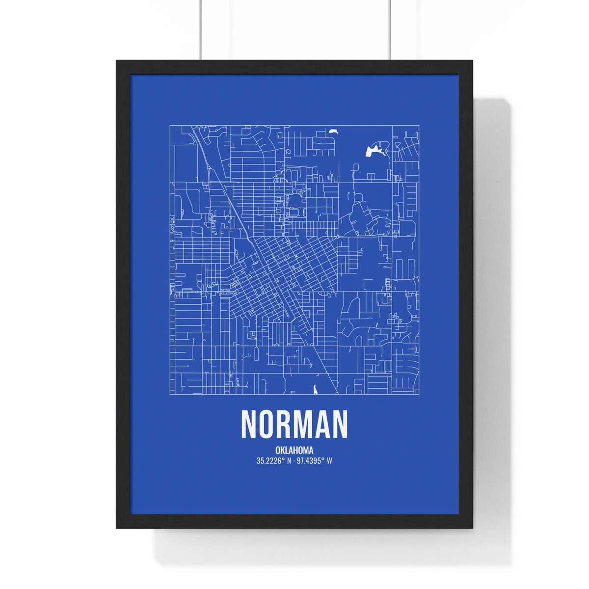 Norman Street Map Framed Print, White on Royal Blue