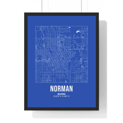 Norman Street Map Framed Print, White on Royal Blue