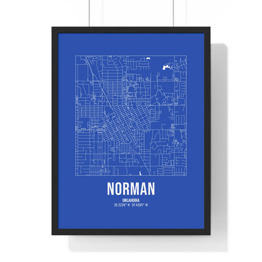 Norman Street Map Framed Print, White on Royal Blue
