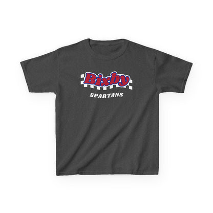 Bixby Spartans Retro Script Checkered Youth Tee – Kids Red, White & Blue Game Day Shirt