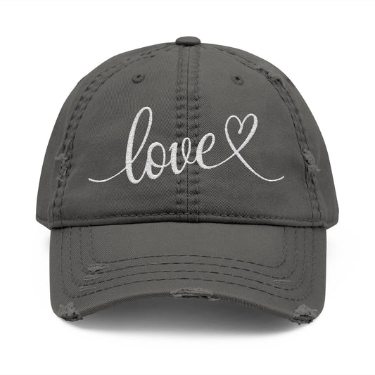 Love Script Embroidered Heart Vintage Distressed Ballcap