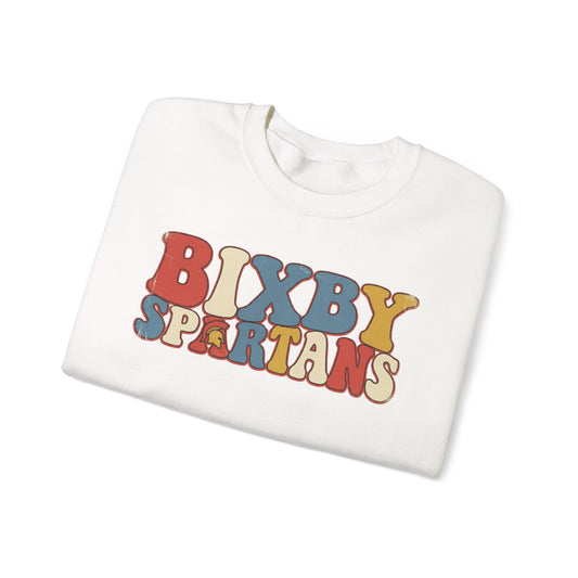 Bixby Spartans Retro 70's Vibe Distressed Print Gildan Sweatshirt
