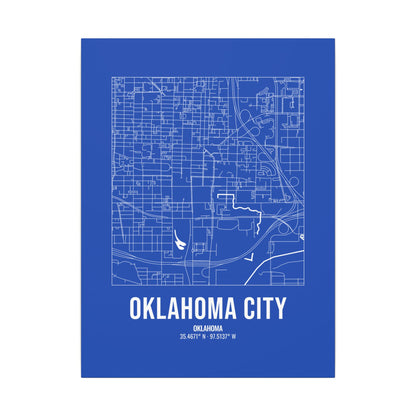 Oklahoma City Street Map Canvas, White on Royal Blue