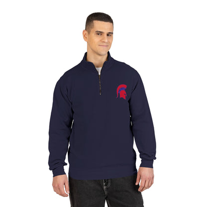 Bixby Spartans Red Helmet Quarter-Zip Pullover Comfort Colors Tee