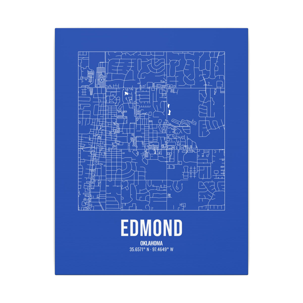 Edmond Street Map Canvas, White on Royal Blue
