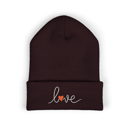 Love Embroidered Cuffed Beanie Cozy Casual Knit