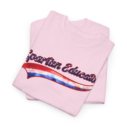 Spartan Educator Patriotic Design Gildan Tee With Sleeve Logo
