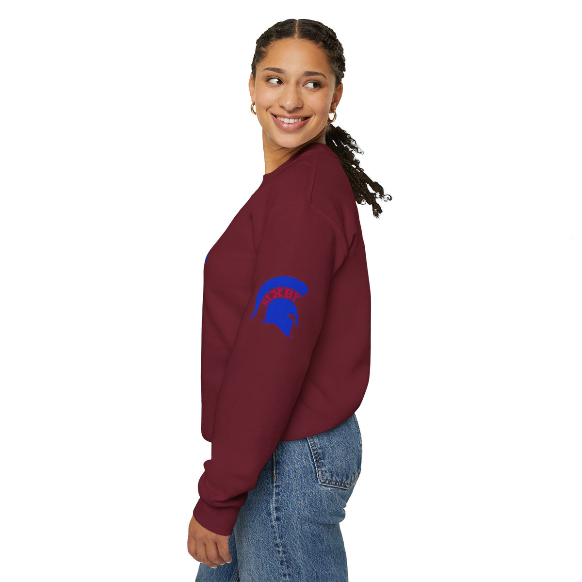 Bixby Spartans Bold Letter With Sleeve Blue Logo Sweatshirt