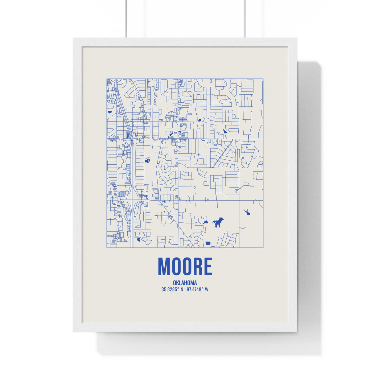 Moore Street Map Framed Print, Royal Blue on Cream