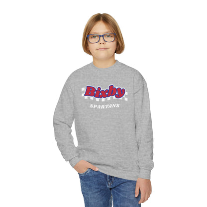 Bixby Spartans Retro Script Checkered Youth Sweatshirt – Kids Game Day Crewneck