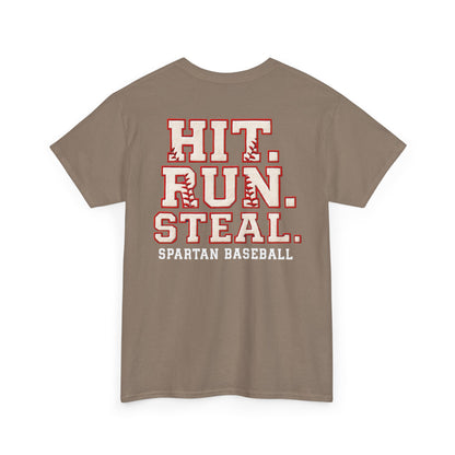 Hit. Run. Steal. Spartan Baseball Gildan Tee