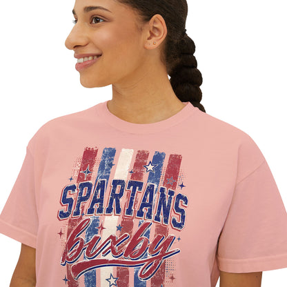 Spartans Lucky Women's Boxy Tee Vintage Red & Blue Patriot Stripes