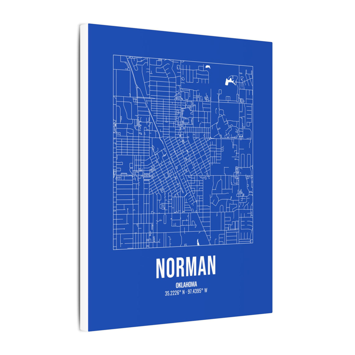 Norman Street Map Canvas, White on Royal Blue