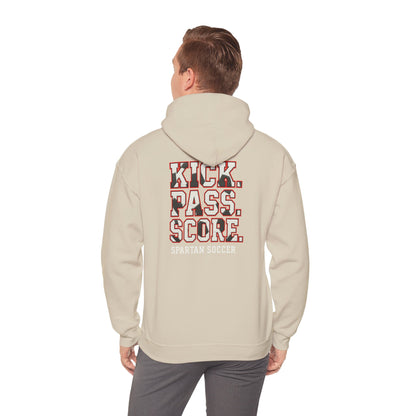 Kick. Pass. Score. Spartan Soccer Gildan Hoodie