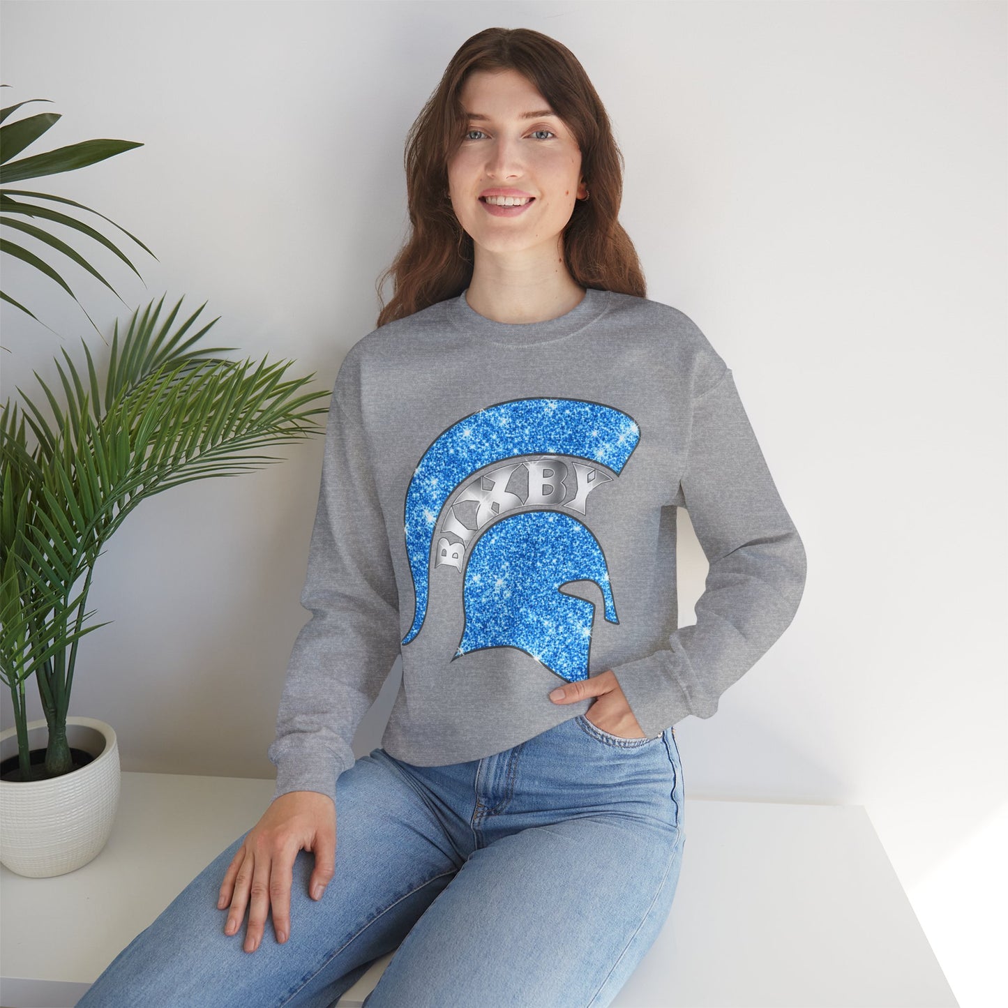 Bixby Spartan Helmet Bling Gildan Sweatshirt