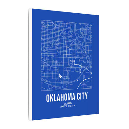 Oklahoma City Street Map Canvas, White on Royal Blue