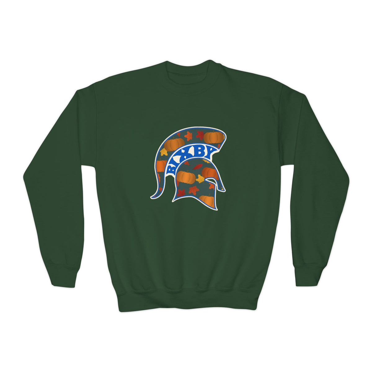 Bixby Spartans Pumpkin Patch Helmet Youth Sweatshirt – Kids Fall Crewneck