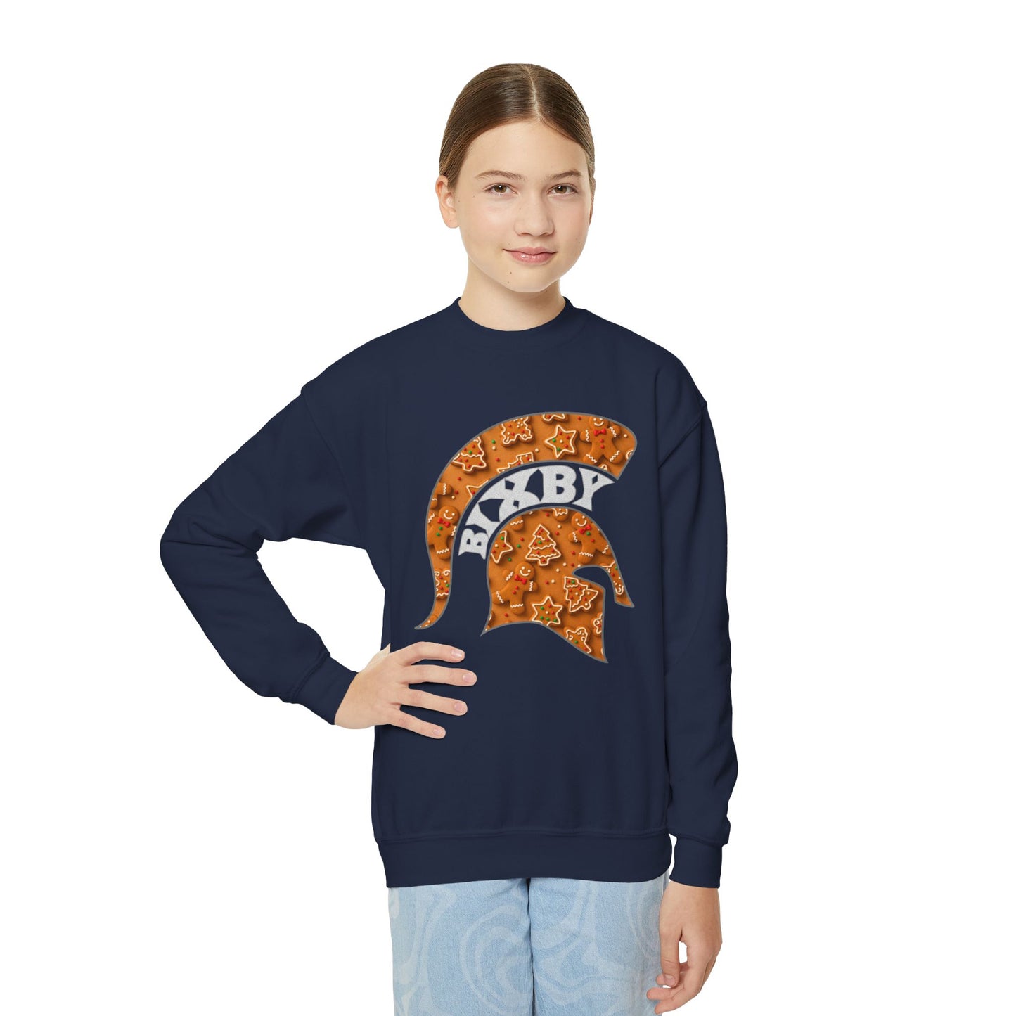 Bixby Spartan Gingerbread Helmet Youth Gildan Sweatshirt