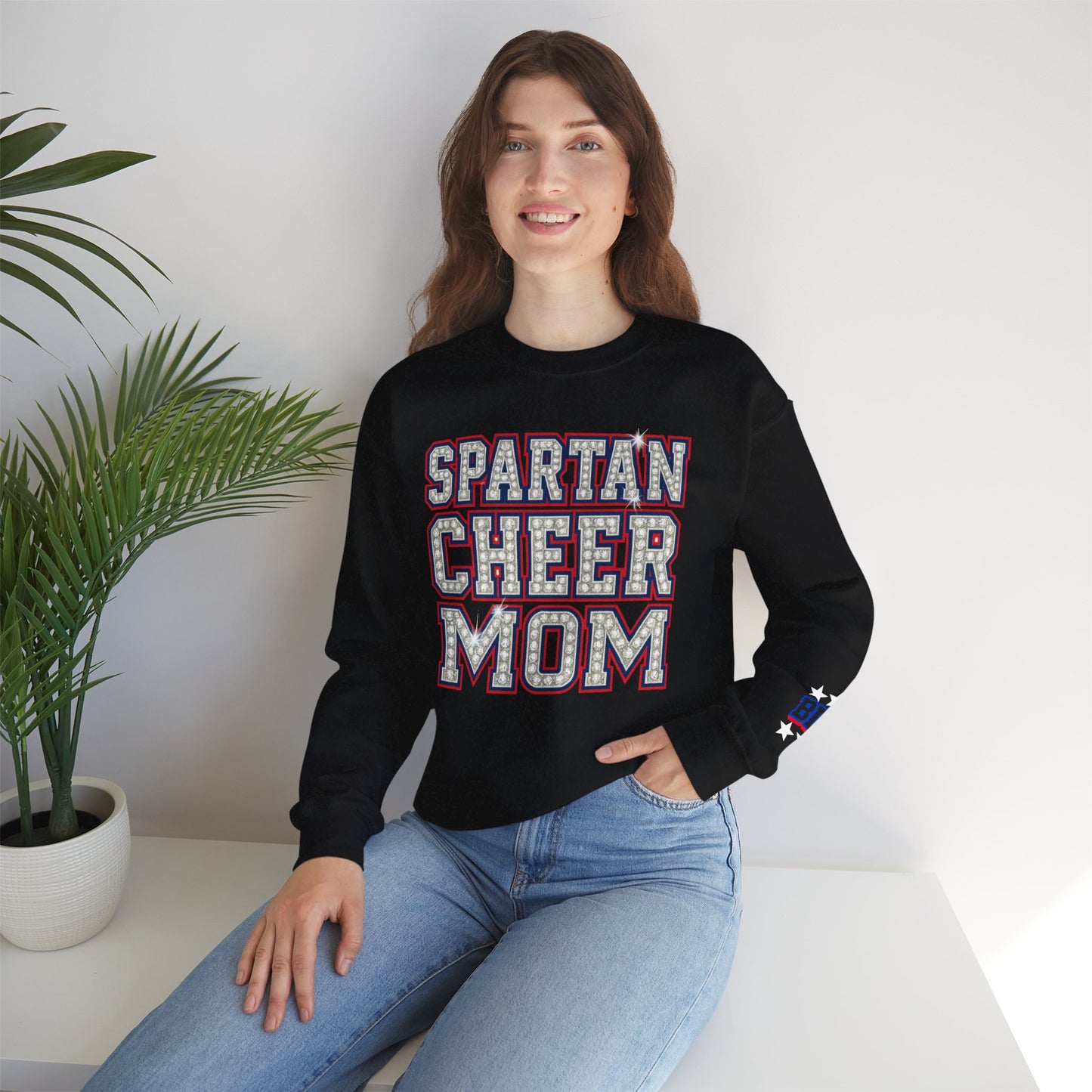 Spartan Cheer Mom With Sleeve Print Gildan Sweatshirt