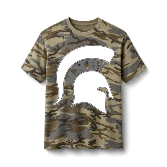 Bixby Spartans Camo Spartan Helmet - Military Style Cotton T‑ Tee