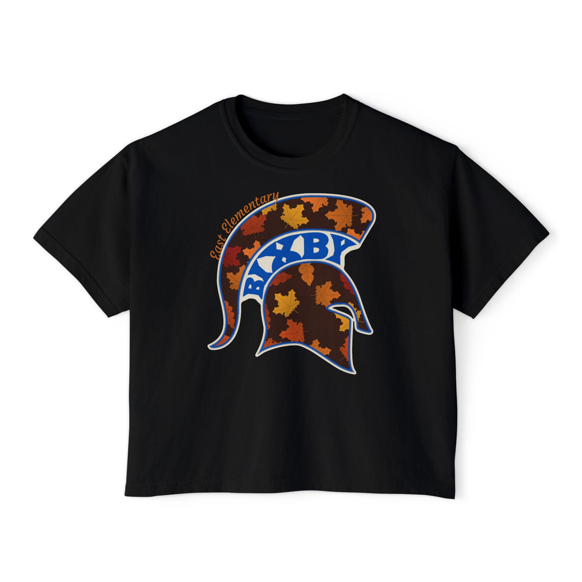 Bixby Spartans East Elementary Fall Leaves Helmet Women's Boxy Tee – Autumn Mom Shirt
