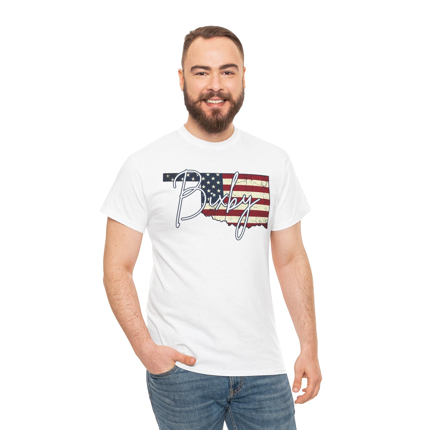 Oklahoma Flag Bixby Script Gildan Tee