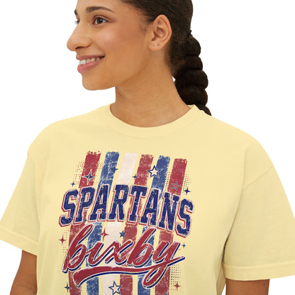 Spartans Lucky Women's Boxy Tee Vintage Red & Blue Patriot Stripes