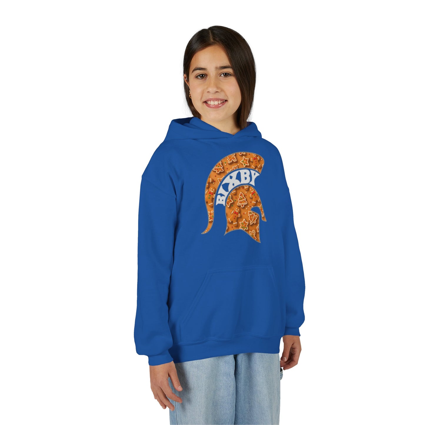 Bixby Spartan Gingerbread Helmet Youth Gildan Hoodie