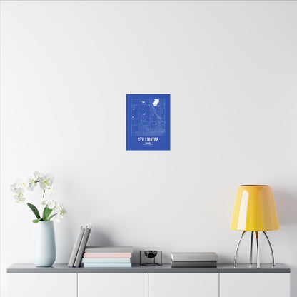 Stillwater Street Map Canvas, White on Royal Blue