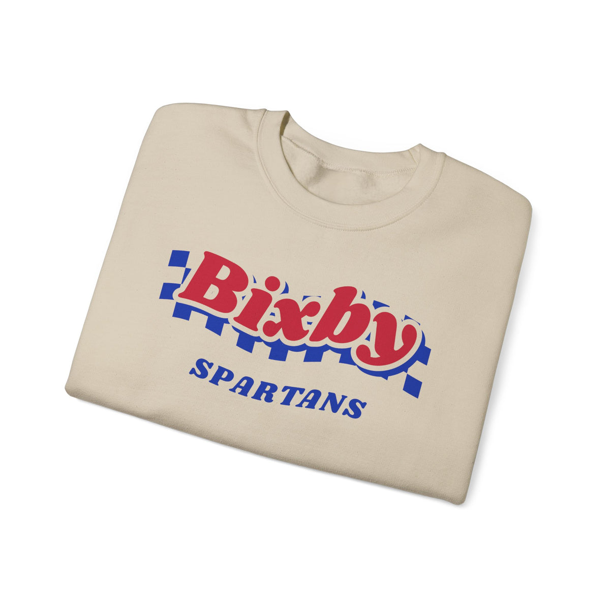 Bixby Spartans Retro Blue Checkered Script Sweatshirt – Vintage Game Day Crewneck