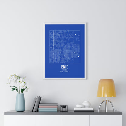 Enid Street Map Framed Print, White on Royal Blue