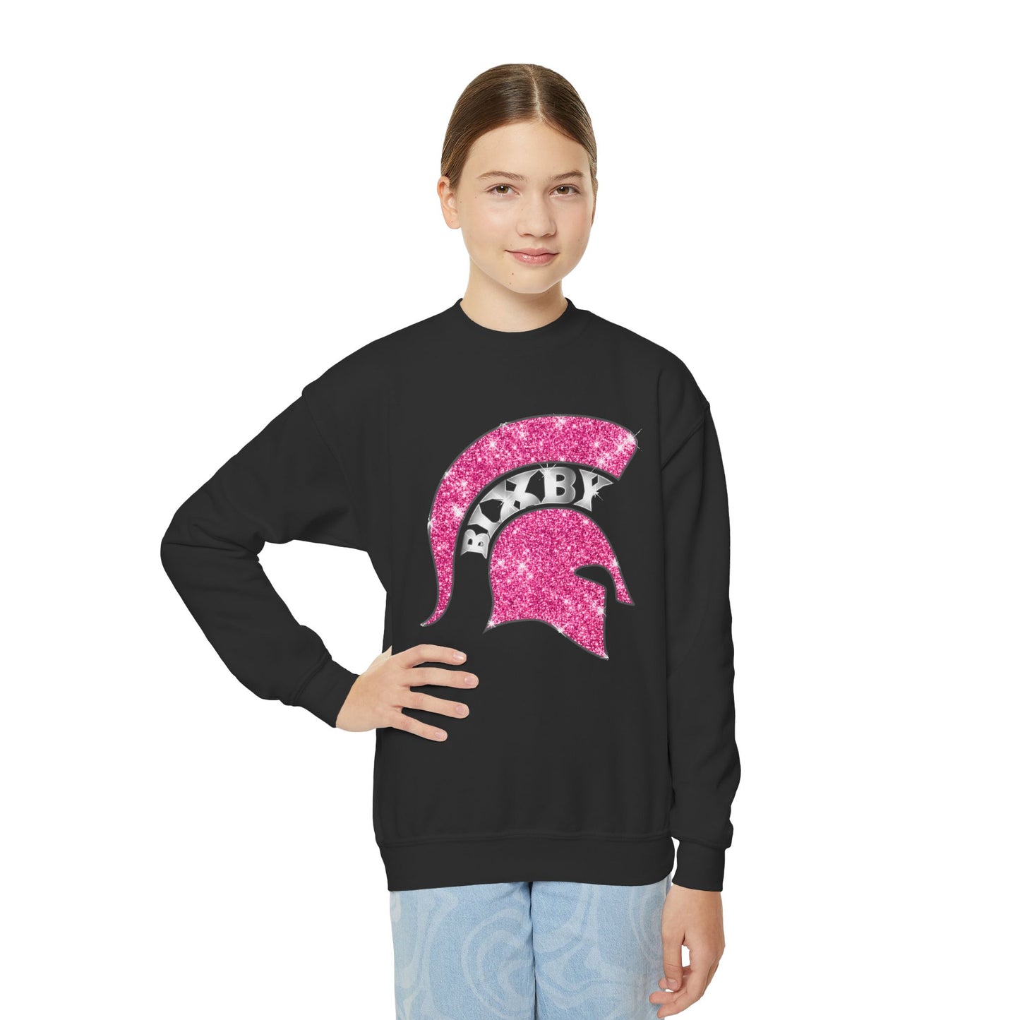 Bixby Spartan Helmet Bling Youth Gildan Sweatshirt