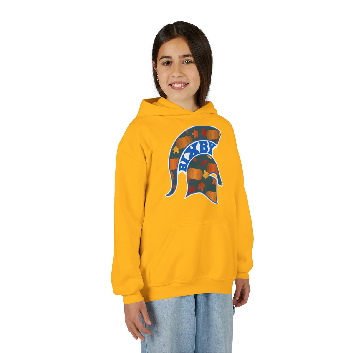 Bixby Spartans Pumpkin Patch Helmet Youth Hoodie – Kids Fall Game Day Hoodie