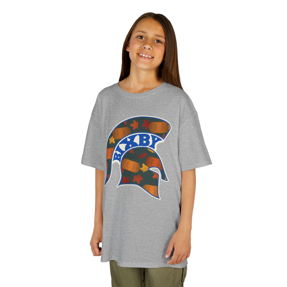Bixby Spartans Pumpkin Patch Helmet Youth Tee – Kids Fall Game Day Shirt
