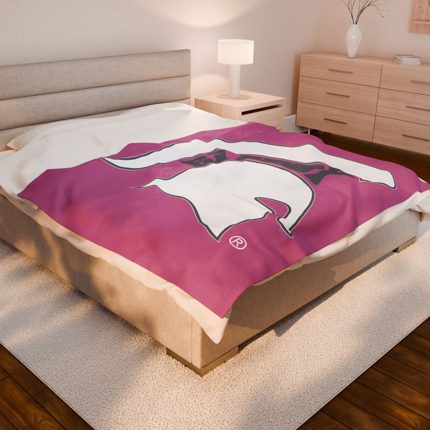 Spartan White Logo Velveteen Plush Pink Blanket
