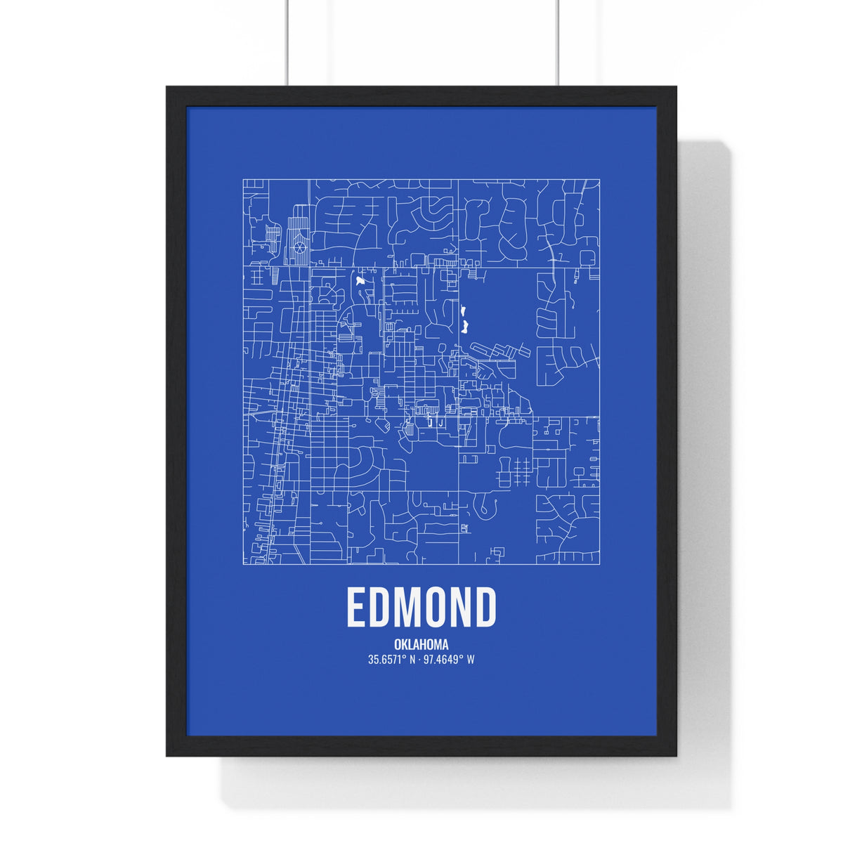 Edmond Street Map Framed Print, White on Royal Blue