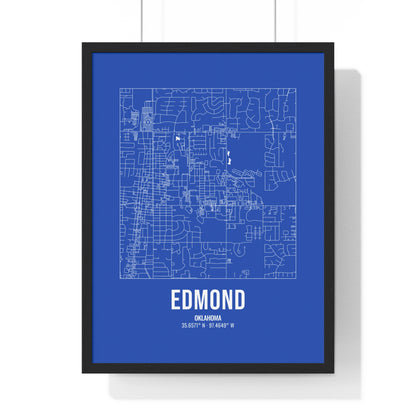 Edmond Street Map Framed Print, White on Royal Blue