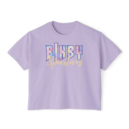 Bixby Spartans Comfort Colors Retro Floral Boxy Tee