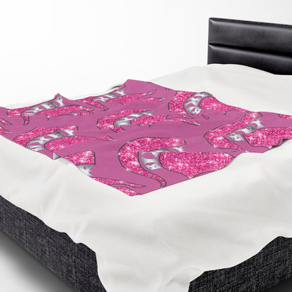 Spartan Pink Bling Logo Velveteen Plush Blanket