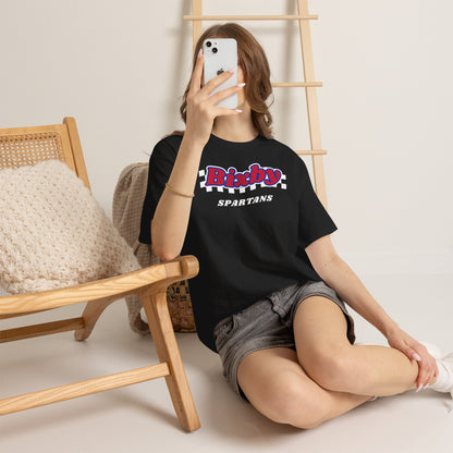Bixby Spartans Retro Script Checkered Tee – Red, White & Blue Game Day Shirt