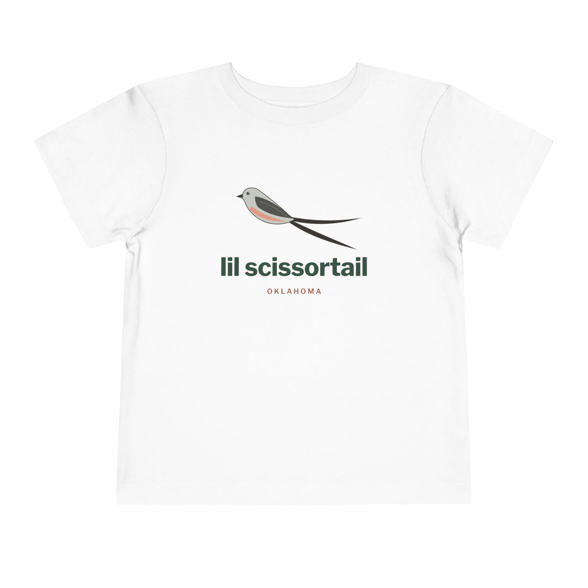 Toddler tee printed with lil scissortail Oklahoma.