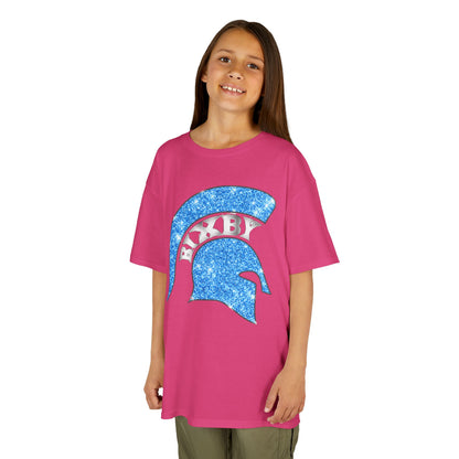 Bixby Spartan Blue Helmet Bling Youth Gildan Tee