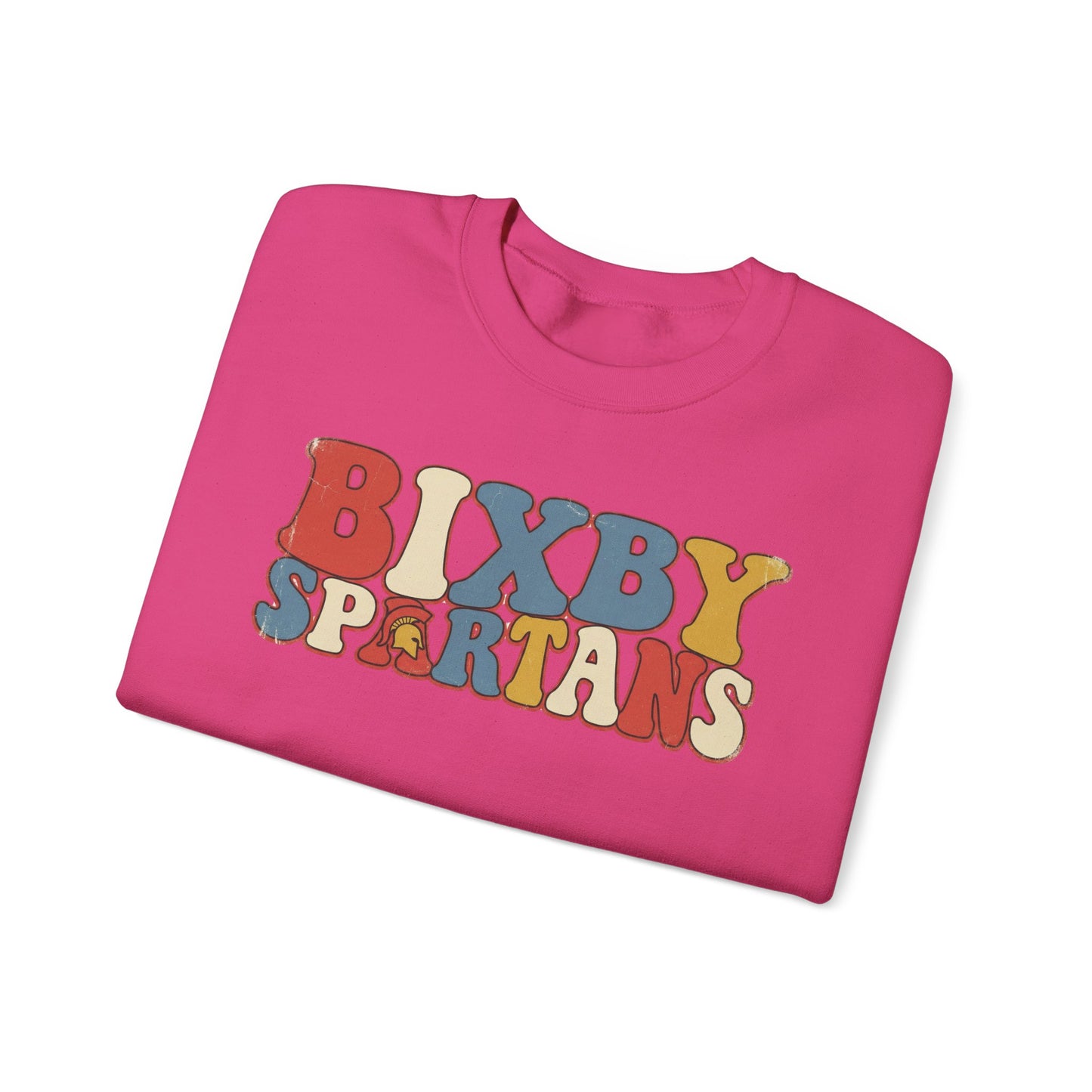 Bixby Spartans Retro 70's Vibe Distressed Print Gildan Sweatshirt