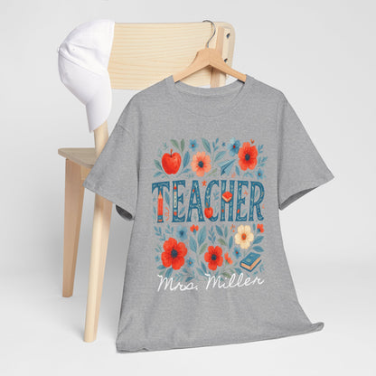 Floral Personalized Teacher Spartan Gildan Tee